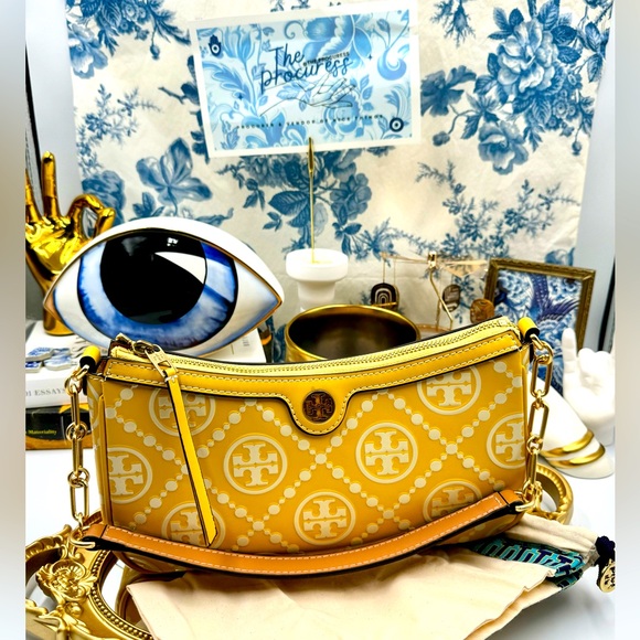 🆕 TORY BURCH 🧿 NWOT T Monogram Embossed Studio, Golden Sunset - AUTHENTICATED - Picture 2 of 16